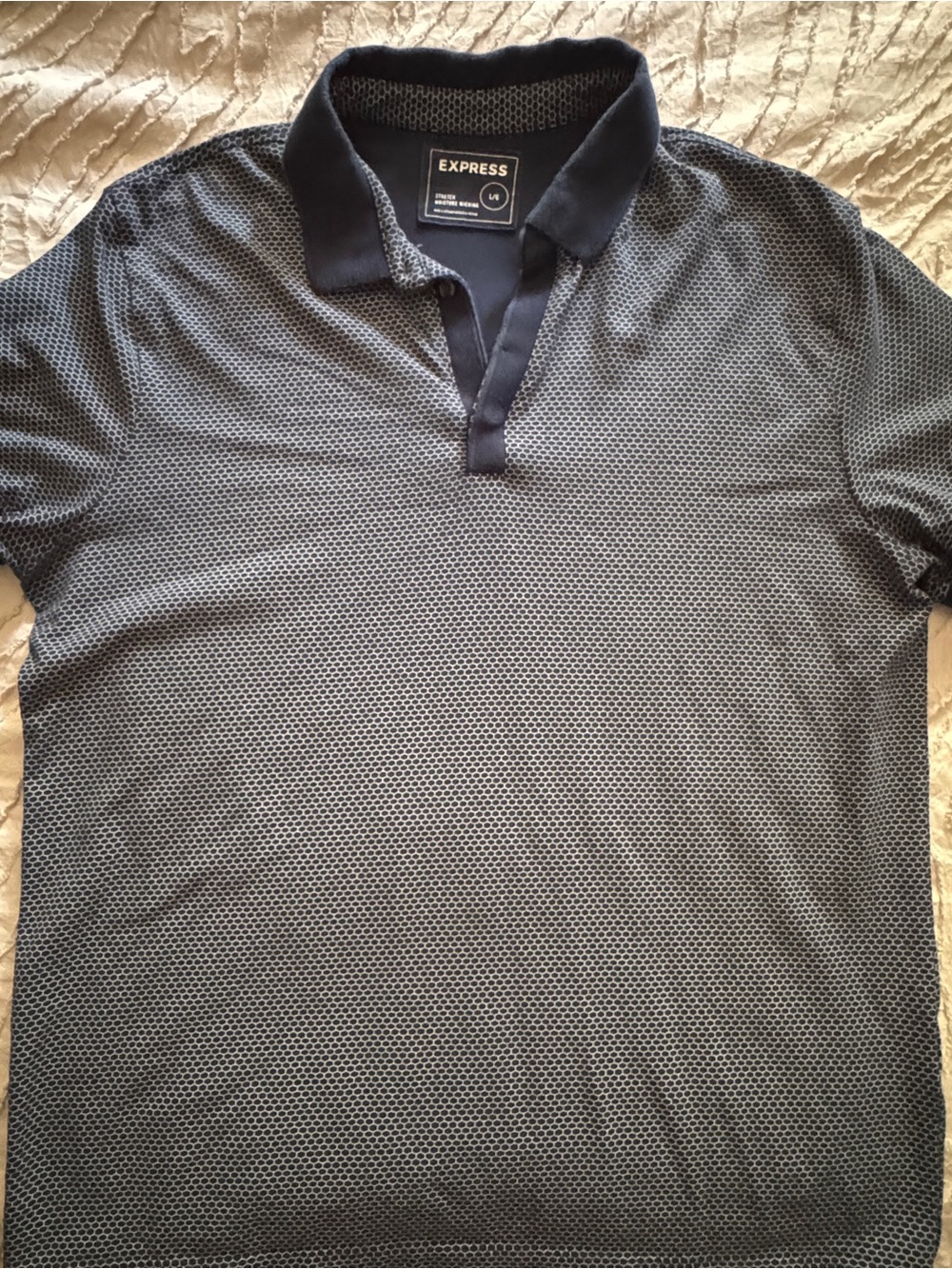Express Men’s Navy Patterned Polo Shirt size L